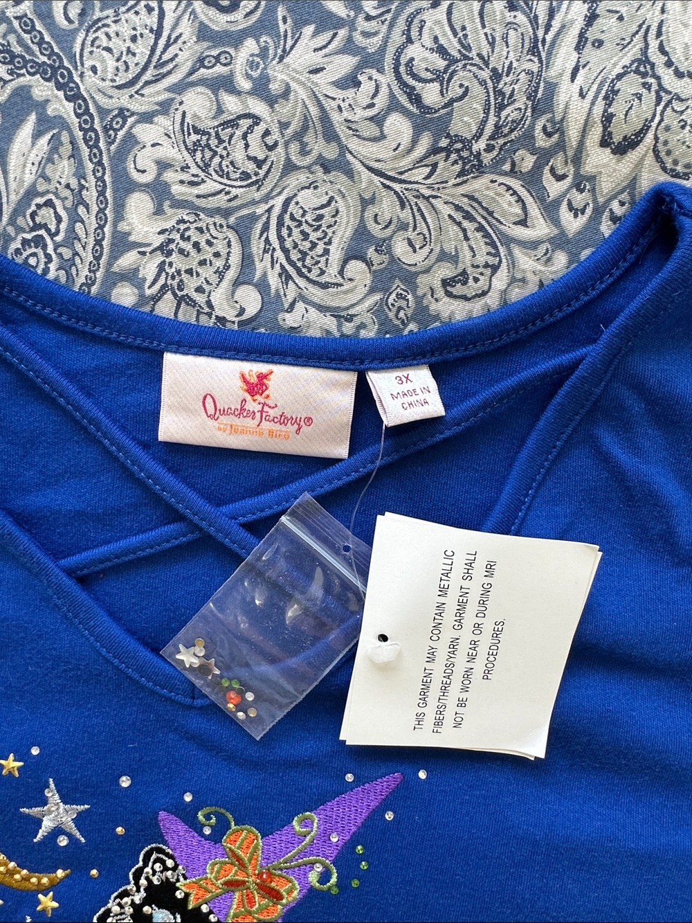 Quacker Factory Royal Blue Witch Cat Embroidered Top - Picture 4 of 8
